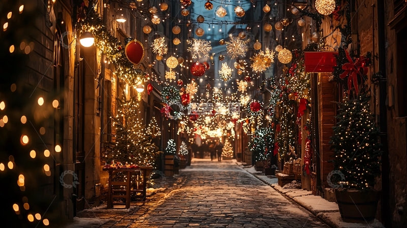 高清大图下载【趣麦麦图】节日氛围浓厚的街道