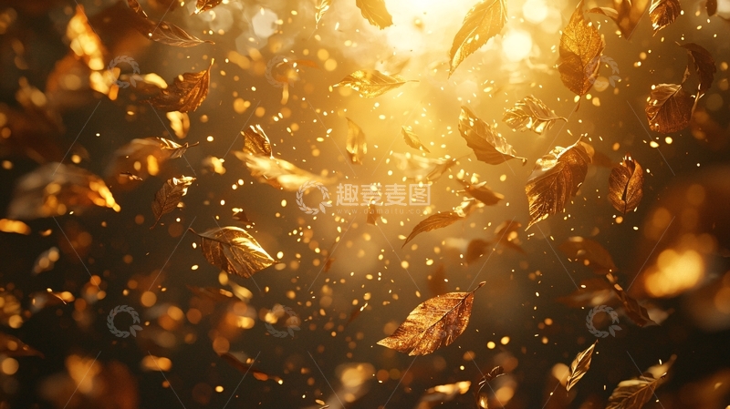 高清大图下载【趣麦麦图】阳光下飞舞的金叶