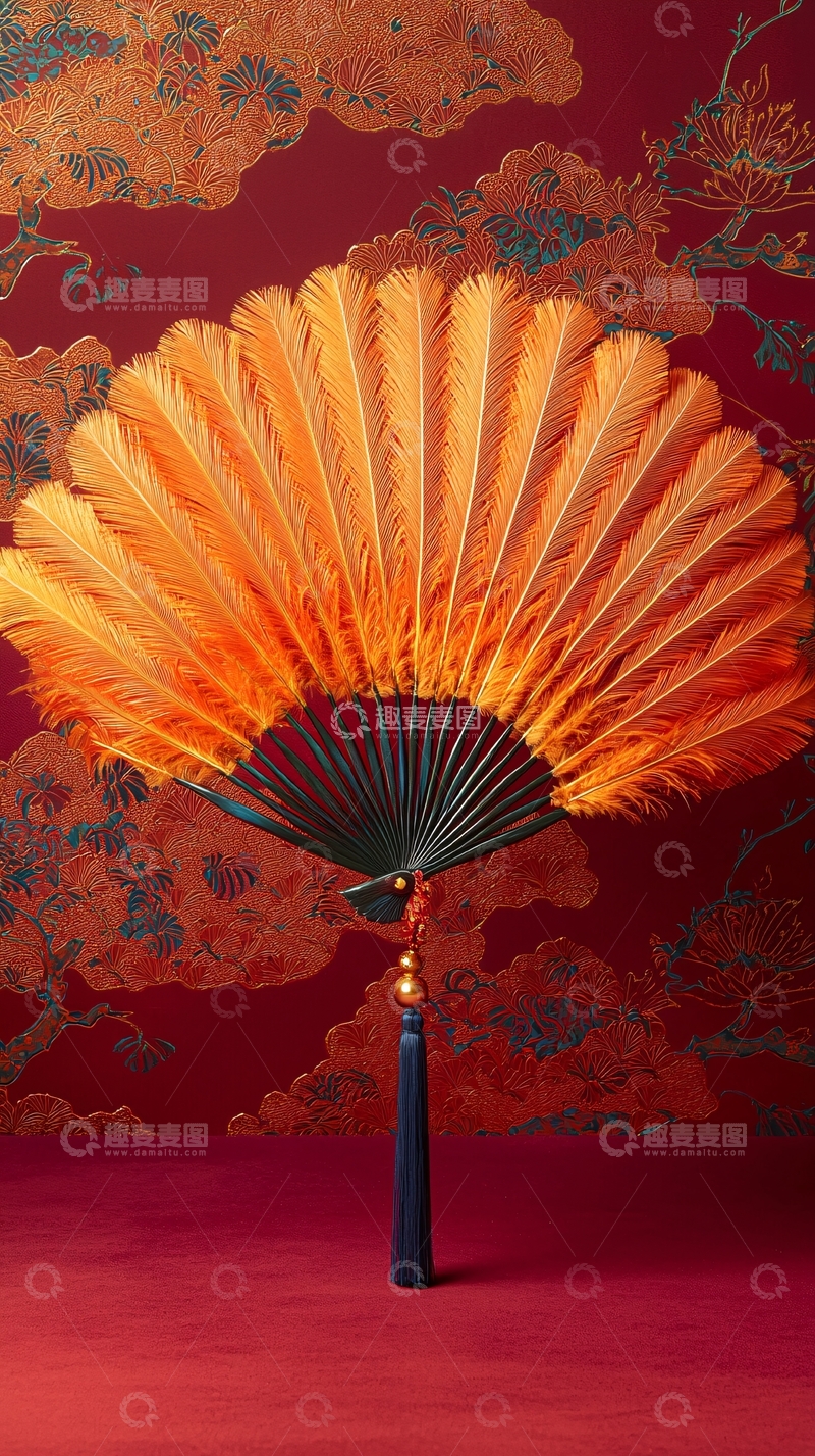 高清大图下载【趣麦麦图】金色羽毛扇