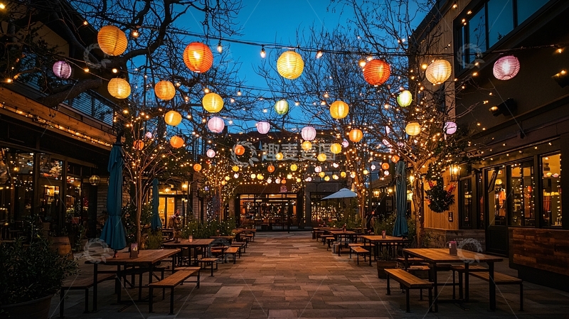 高清大图下载【趣麦麦图】节日灯光装饰街道