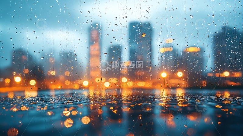 高清大图下载【趣麦麦图】雨夜城市模糊光影