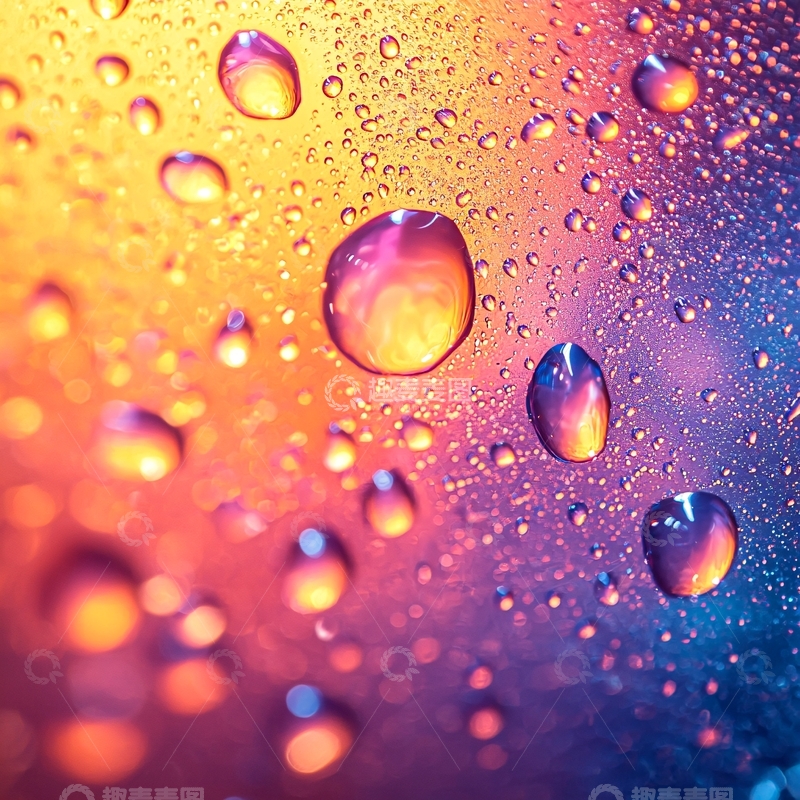 高清大图下载【趣麦麦图】彩色背景上的水滴特写