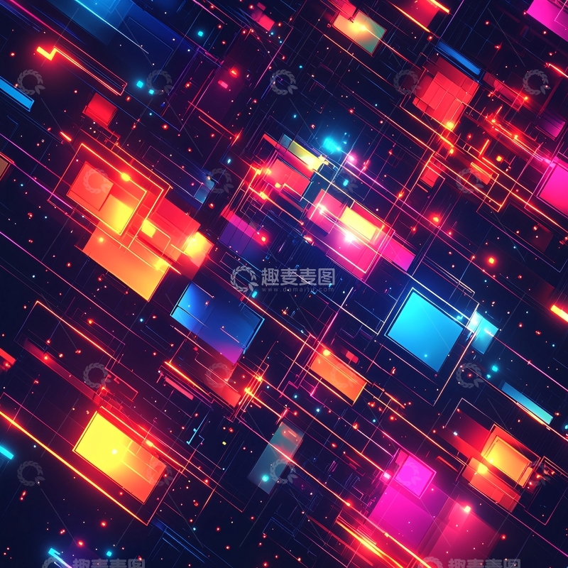 高清大图下载【趣麦麦图】抽象霓虹电路