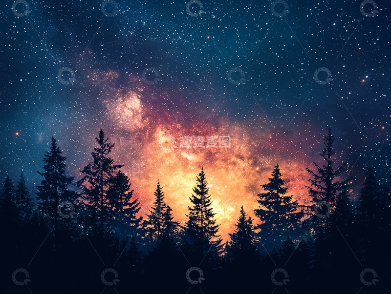高清大图下载【趣麦麦图】星空下的剪影森林