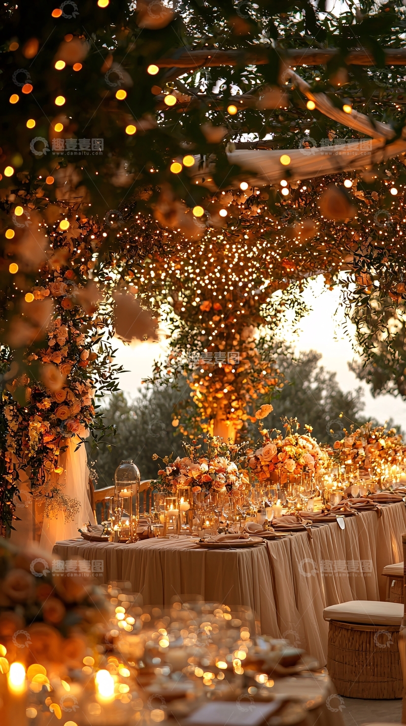 高清大图下载【趣麦麦图】婚礼餐桌浪漫灯光鲜花