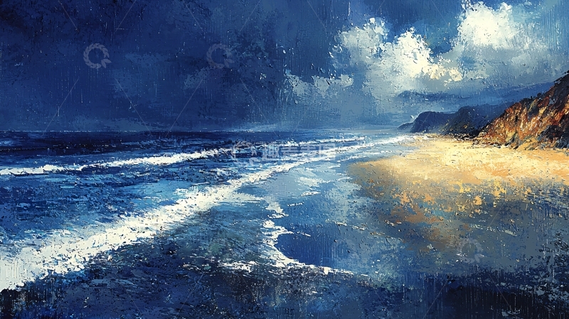 高清大图下载【趣麦麦图】海边风景油画风格