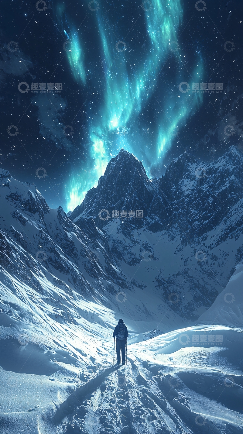 高清大图下载【趣麦麦图】星空雪山下的旅行者