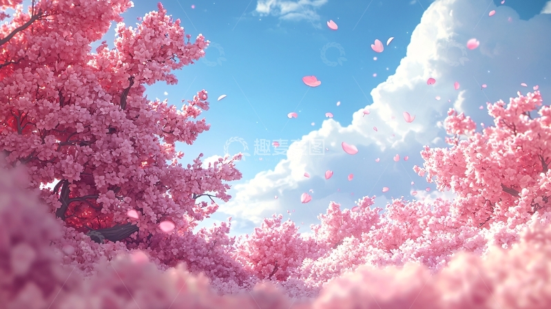 高清大图下载【趣麦麦图】樱花盛开蓝天白云