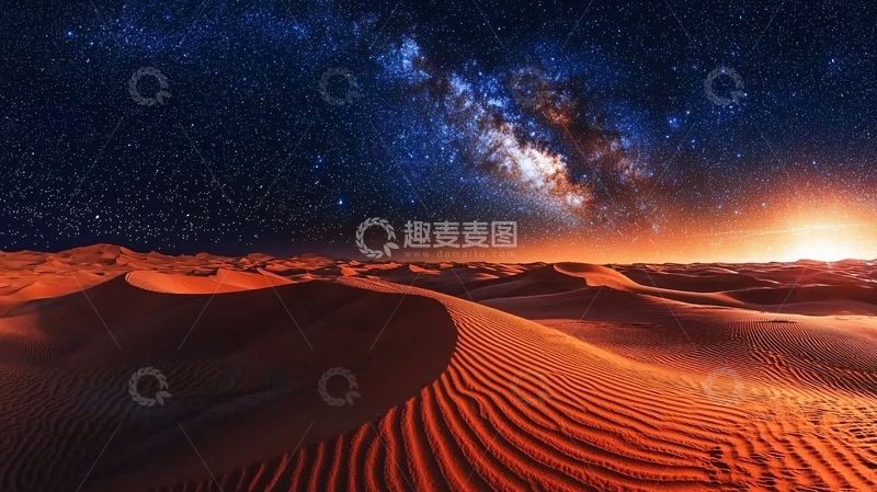 高清大图下载【趣麦麦图】沙漠星空银河灿烂夜景