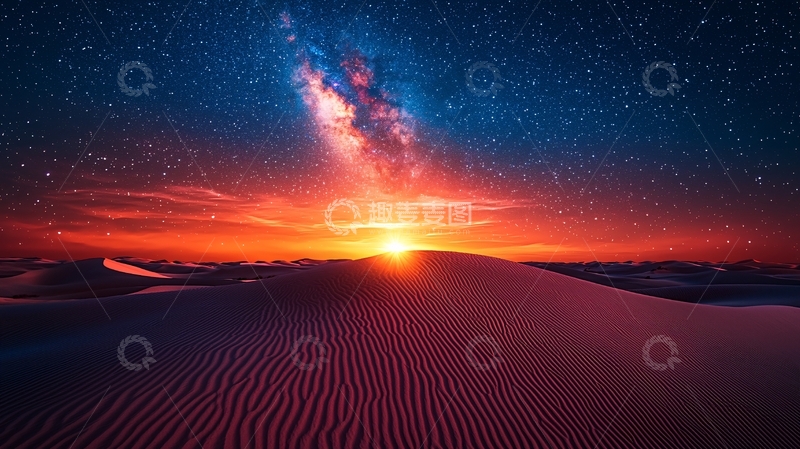 高清大图下载【趣麦麦图】沙漠星空日出壮丽景象