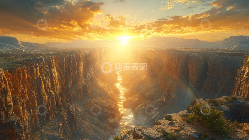 高清大图下载【趣麦麦图】壮丽峡谷日出景色