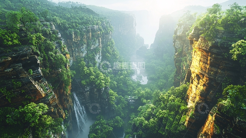 高清大图下载【趣麦麦图】峡谷瀑布阳光森林