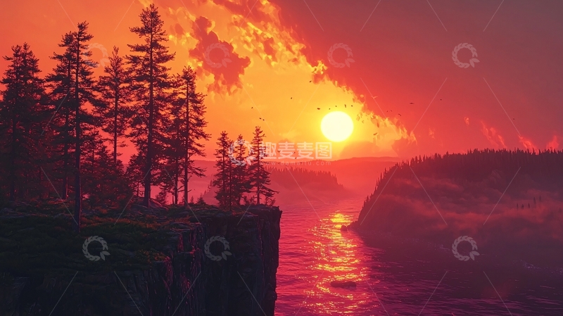 高清大图下载【趣麦麦图】壮丽日落时分的悬崖景色
