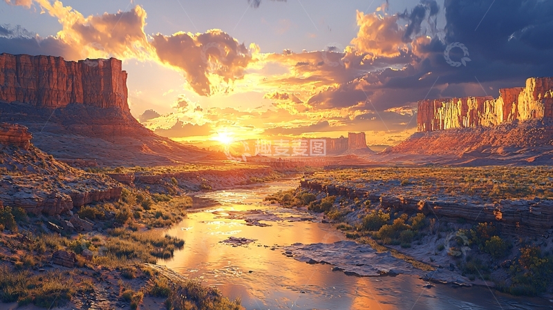 高清大图下载【趣麦麦图】壮丽峡谷日落景观