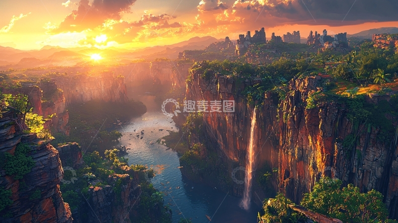 高清大图下载【趣麦麦图】壮丽峡谷日落