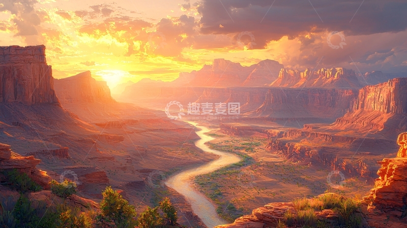 高清大图下载【趣麦麦图】壮丽峡谷日出景色