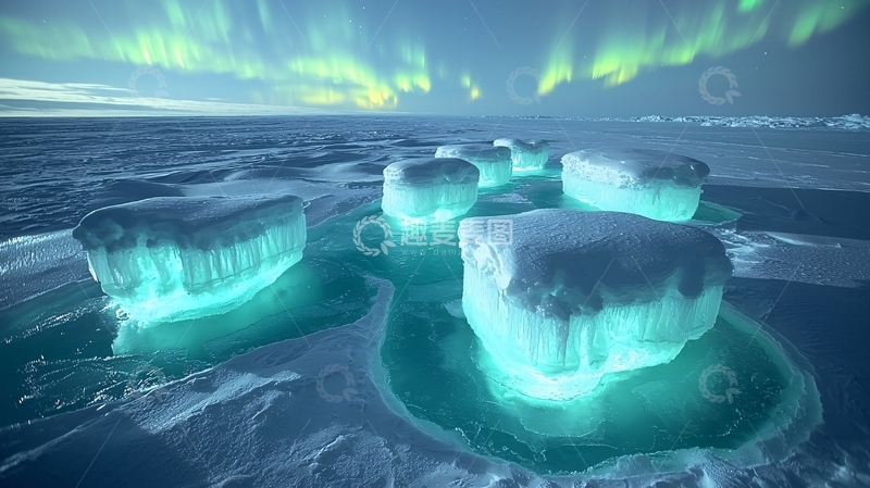 高清大图下载【趣麦麦图】冰面上的绿色极光