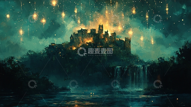 高清大图下载【趣麦麦图】梦幻城堡星光夜景