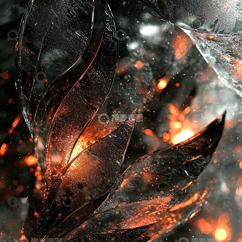 高清大图下载【趣麦麦图】黑色纹理火焰叶子特写