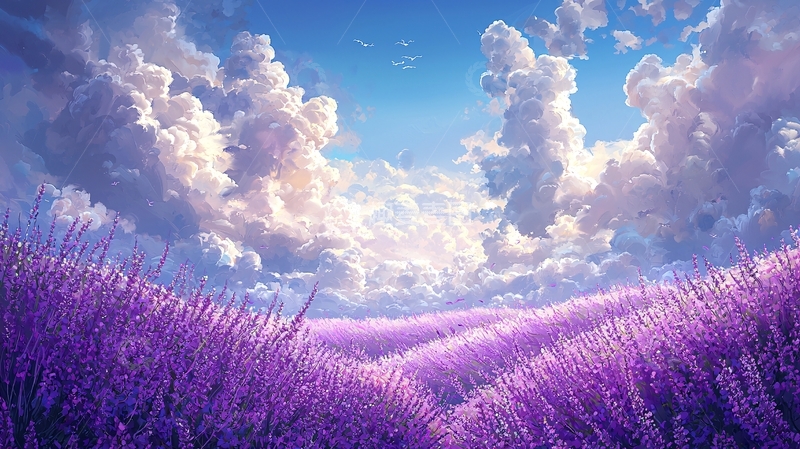 高清大图下载【趣麦麦图】薰衣草田与云彩天空