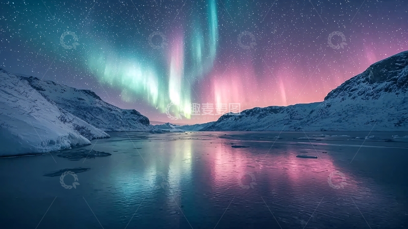 高清大图下载【趣麦麦图】极光映衬下的冰川湖面
