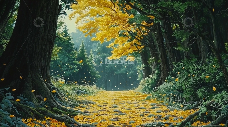 高清大图下载【趣麦麦图】秋日森林小路美景