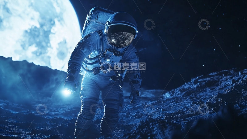 高清大图下载【趣麦麦图】宇航员月球漫步