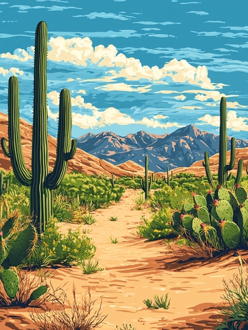 沙漠仙人掌的风景画