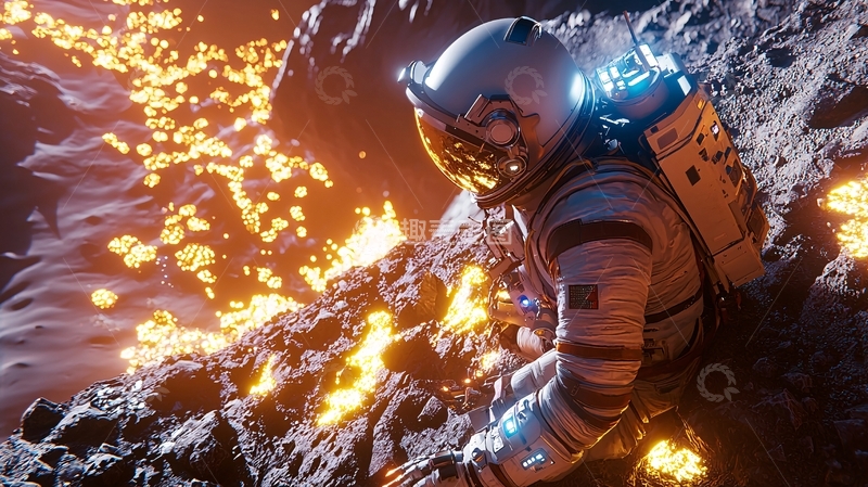 高清大图下载【趣麦麦图】宇航员在熔岩星球