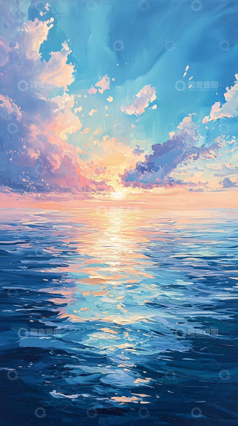 高清大图下载【趣麦麦图】宁静海面上的日落天空