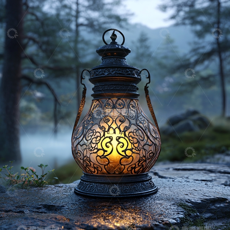 高清大图下载【趣麦麦图】复古灯笼在森林中闪耀