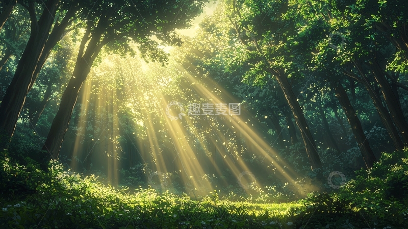高清大图下载【趣麦麦图】阳光穿透森林的唯美景象