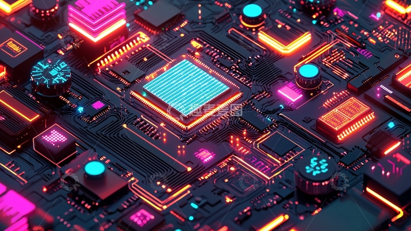 高清大图下载【趣麦麦图】炫彩电路板芯片特写