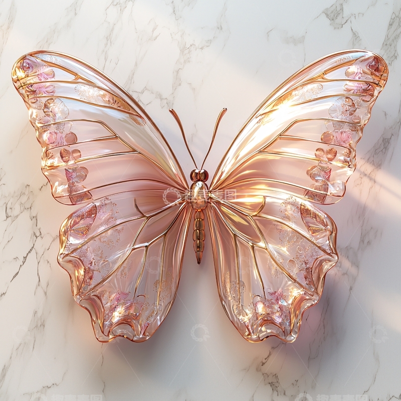 高清大图下载【趣麦麦图】粉色透明质感蝴蝶