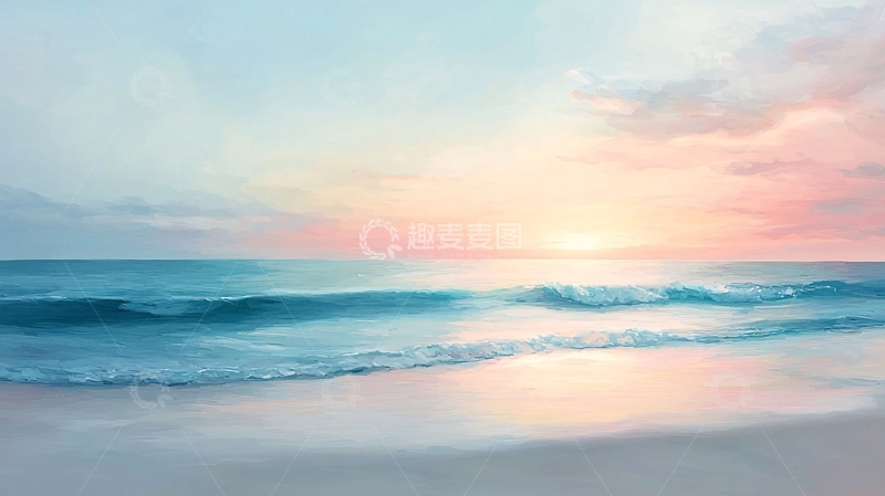 高清大图下载【趣麦麦图】粉色日出海滩宁静