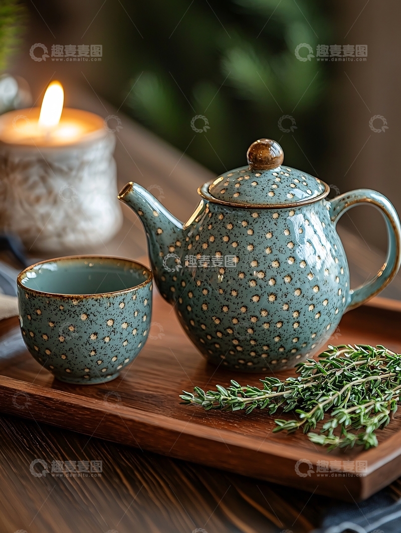 高清大图下载【趣麦麦图】青色茶具