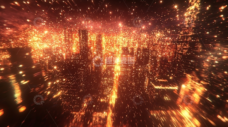 高清大图下载【趣麦麦图】火光冲天的未来都市