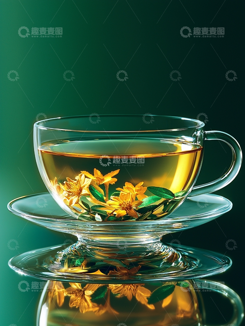 高清大图下载【趣麦麦图】透明玻璃杯中的花草茶