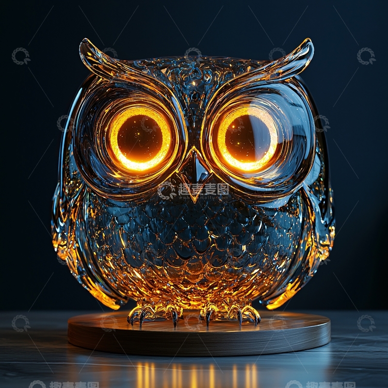 高清大图下载【趣麦麦图】晶莹剔透的猫头鹰夜灯
