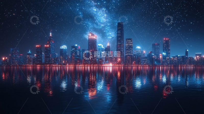 高清大图下载【趣麦麦图】繁华都市夜景星空倒影