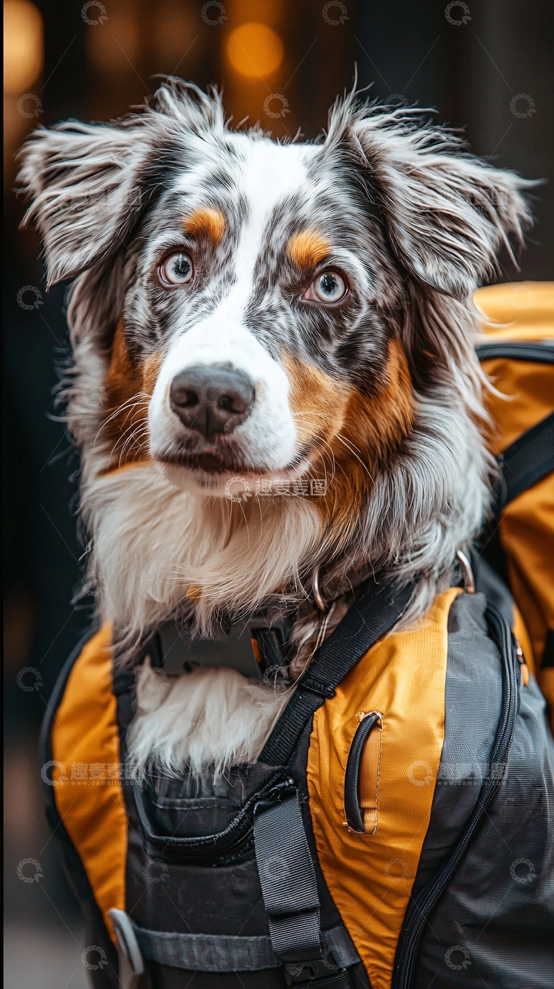 高清大图下载【趣麦麦图】狗背着背包特写