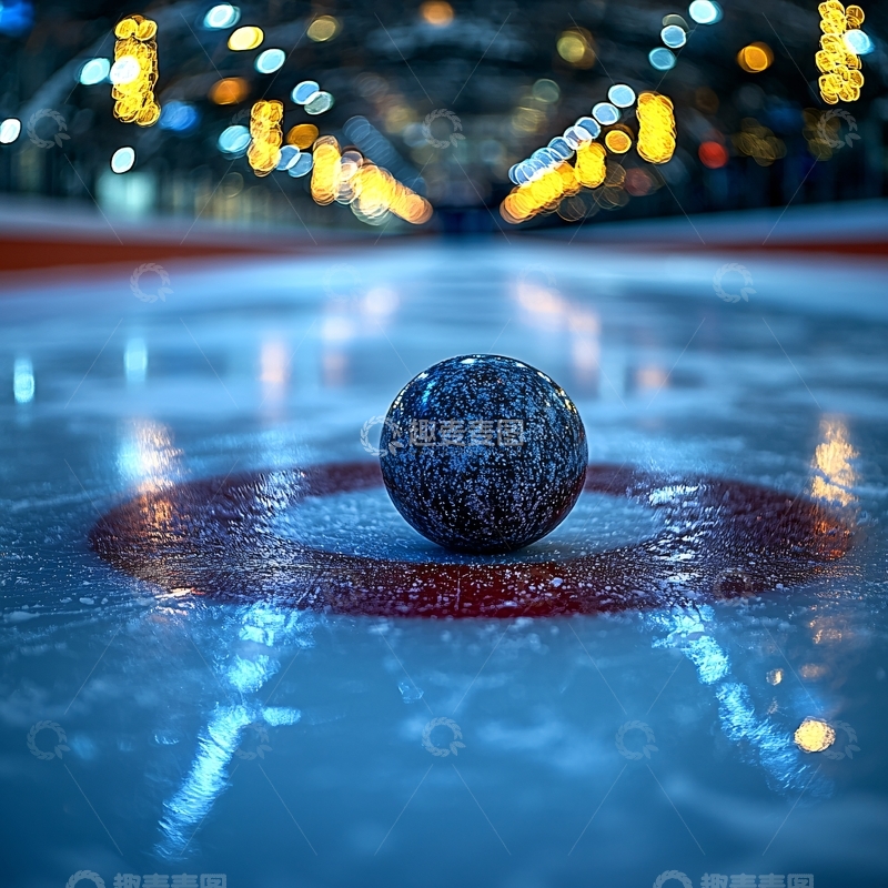 高清大图下载【趣麦麦图】冰壶在红色靶心上