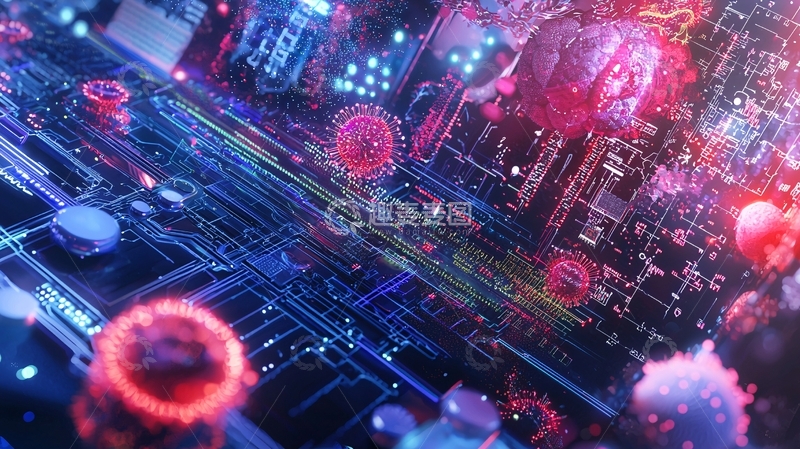 高清大图下载【趣麦麦图】科技感病毒细胞电路