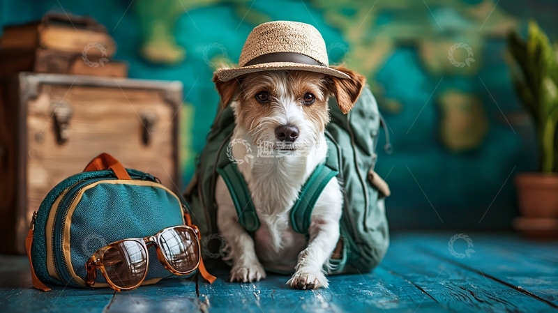 高清大图下载【趣麦麦图】戴帽子的旅行狗