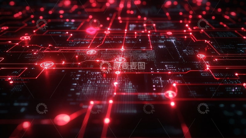 高清大图下载【趣麦麦图】红色科技感电路图