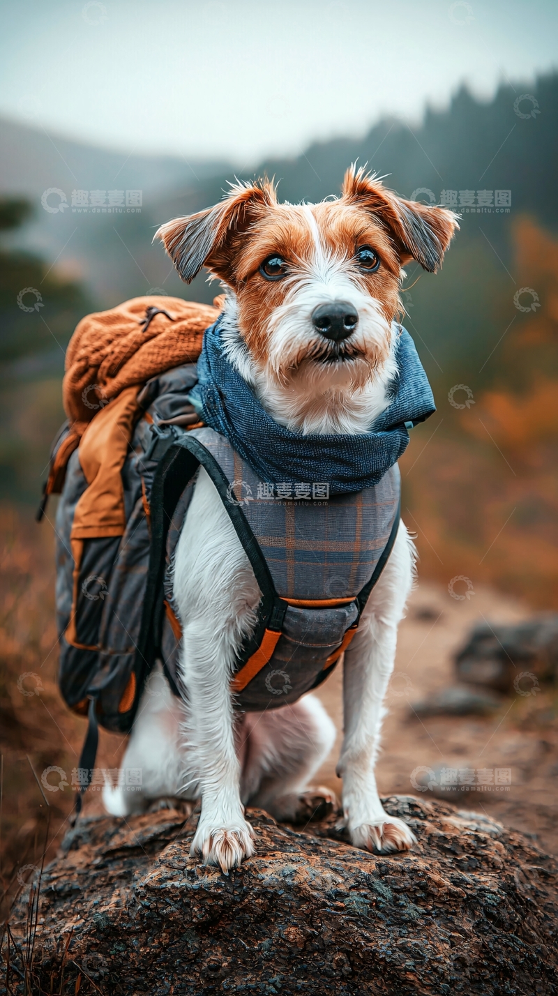 高清大图下载【趣麦麦图】背着背包的可爱小狗