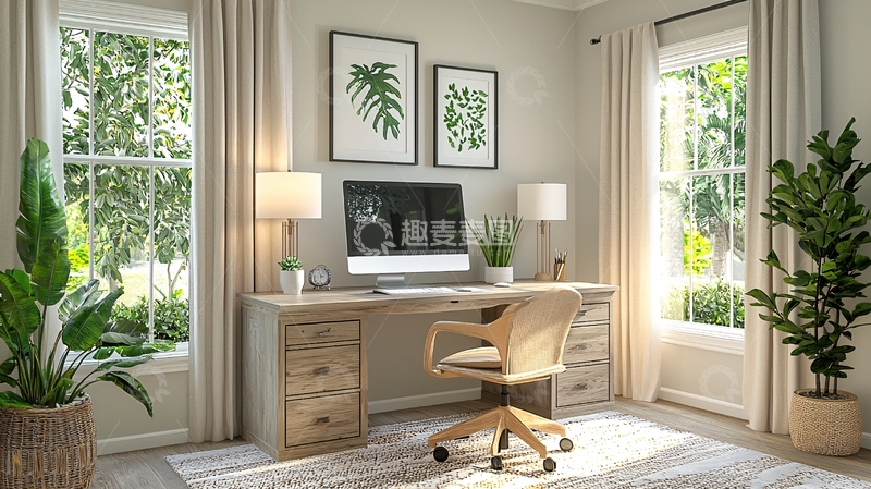 高清大图下载【趣麦麦图】明亮舒适的居家办公环境