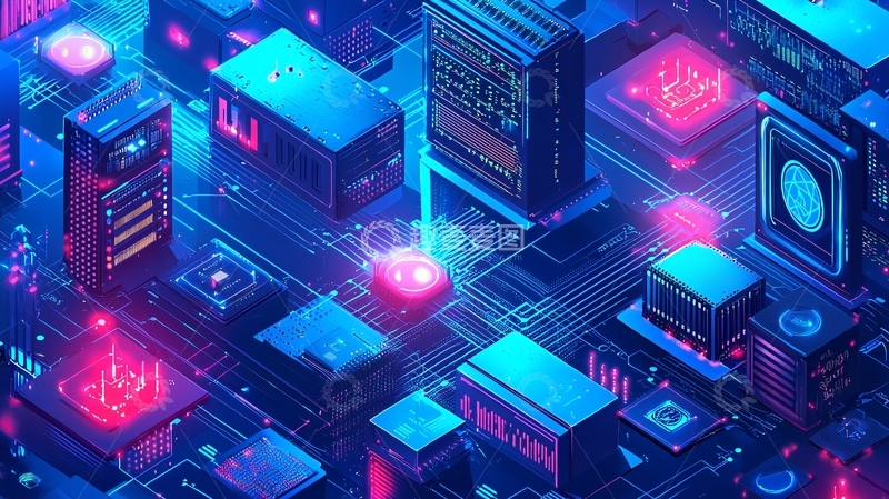 高清大图下载【趣麦麦图】科技感蓝色紫色数据中心