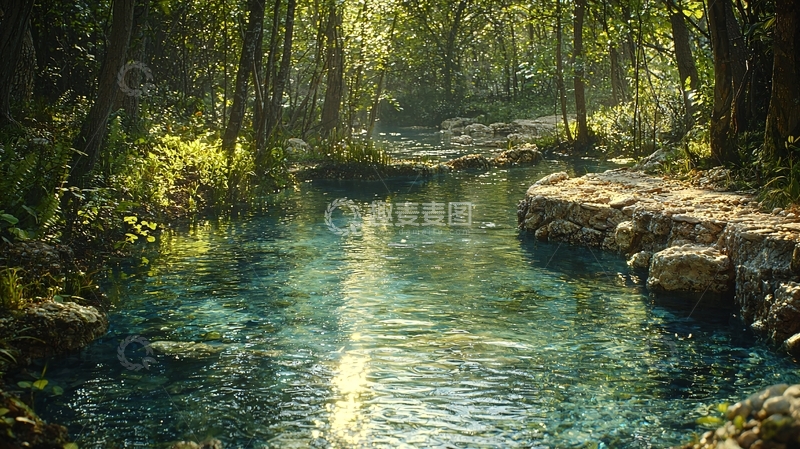 高清大图下载【趣麦麦图】清澈溪流穿过森林