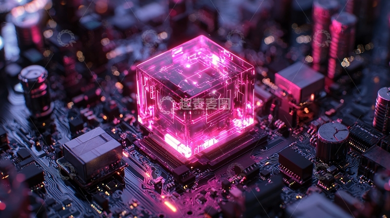 高清大图下载【趣麦麦图】科技感芯片与粉色光芒